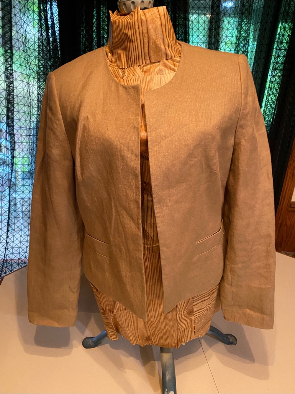 Talbots Women's Tan Collarless Open-Front Blazer